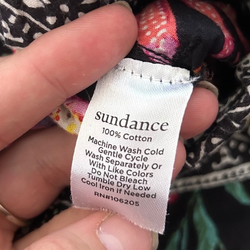 Sundance Womens Floral Cotton Crop Pants Black Pink Yellow‎ Boho Elastic Waist L - Picture 3 of 13